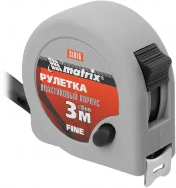 Рулетка строительная Matrix Fine дл.полотна 3м изм.шкала в см зацеп простой серый 31016 - фото 8