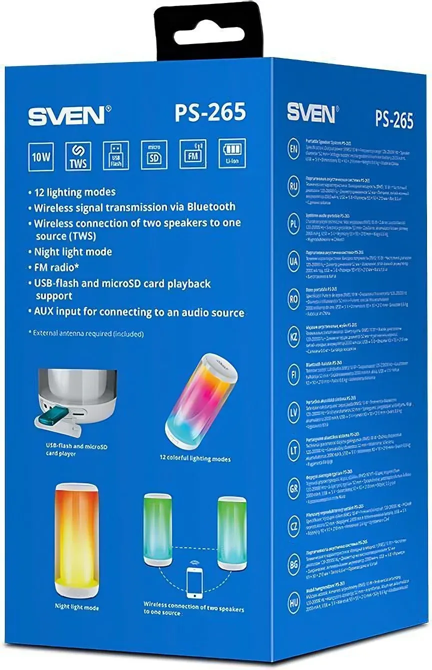 Колонка порт. Sven AC PS-265 белый 10W 1.0 BT/3.5Jack/USB 10м 2000mAh без.бат SV-021344 - фото 7