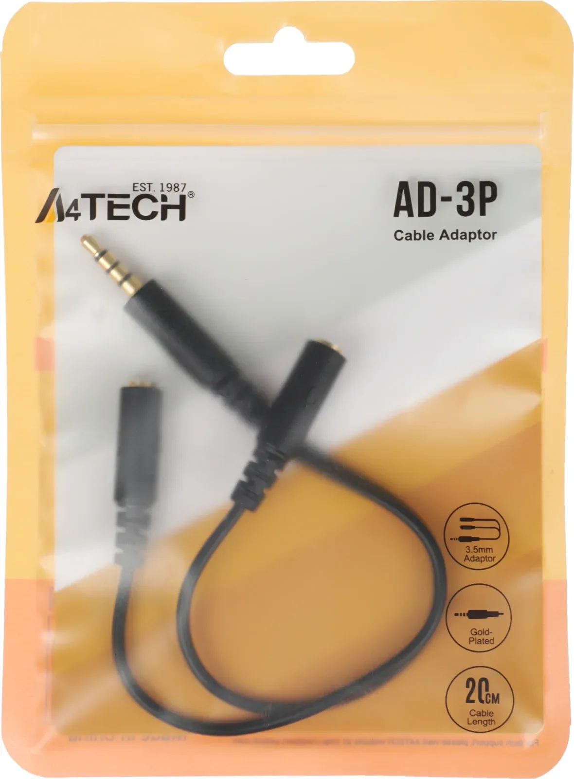 Адаптер аудио A4Tech AD-3P 2xJack 3.5 f/Jack 3.5 m 0.2м. черный - фото 3