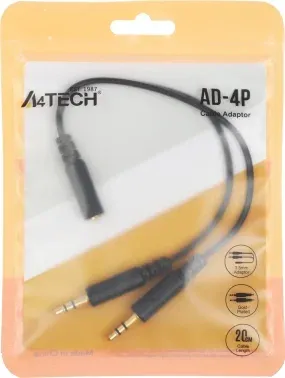 Адаптер аудио A4Tech AD-4P Jack 3.5 f/2xJack 3.5 m 0.2м. черный - фото 7