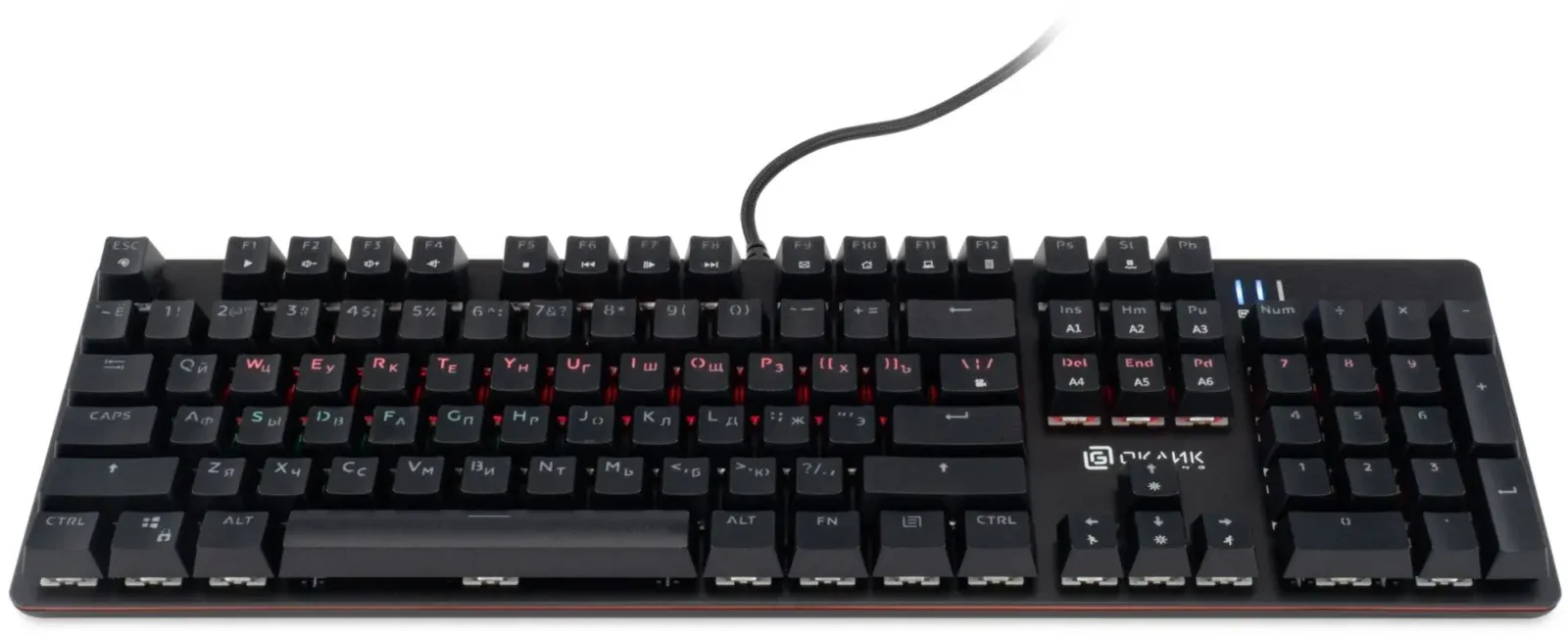 Клавиатура Оклик 990 G2 механическая черный USB Multimedia for gamer LED 1875240 кабель 1.8м - фото 3