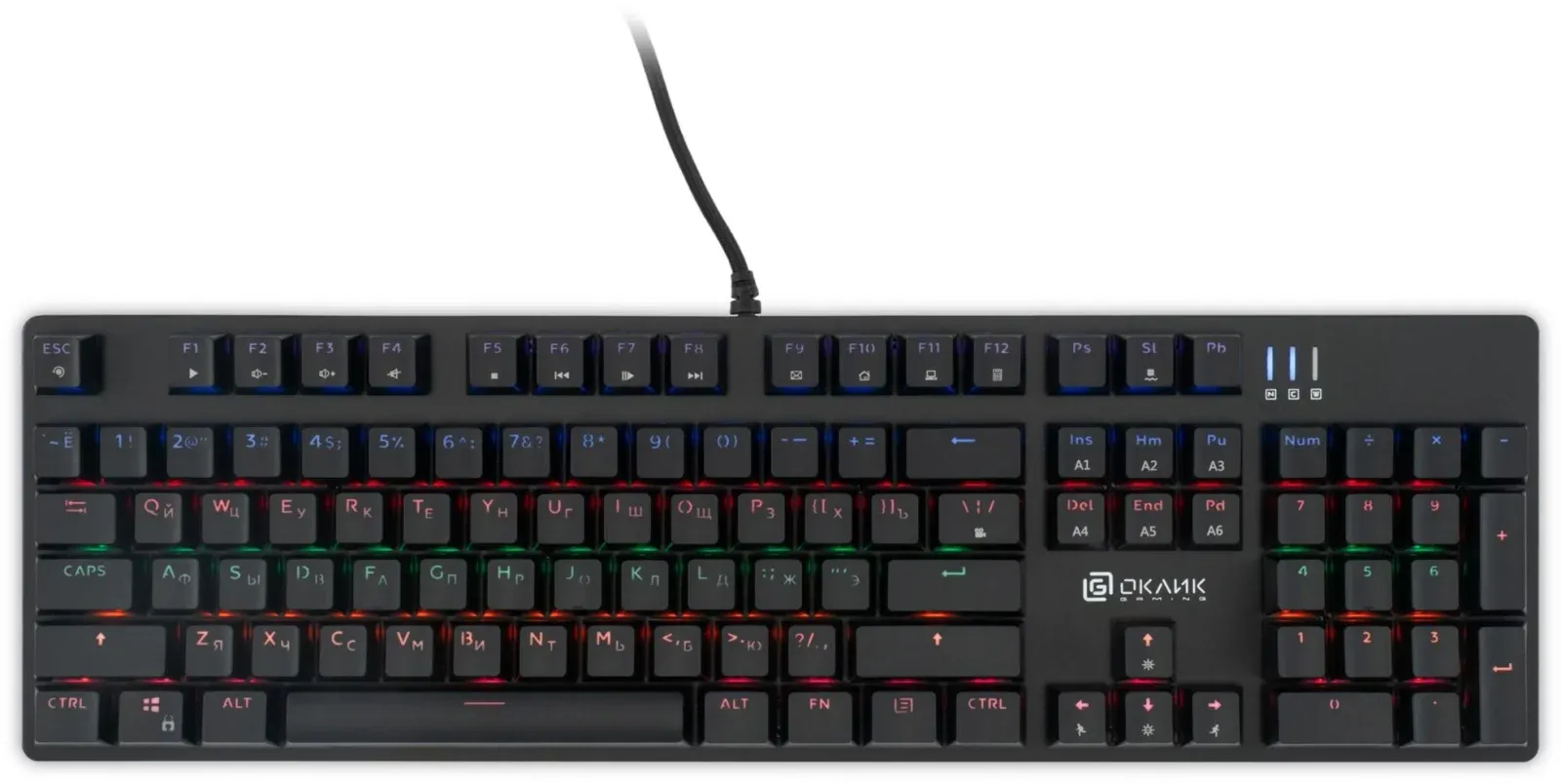 Клавиатура Оклик 990 G2 механическая черный USB Multimedia for gamer LED 1875240 кабель 1.8м - фото 7