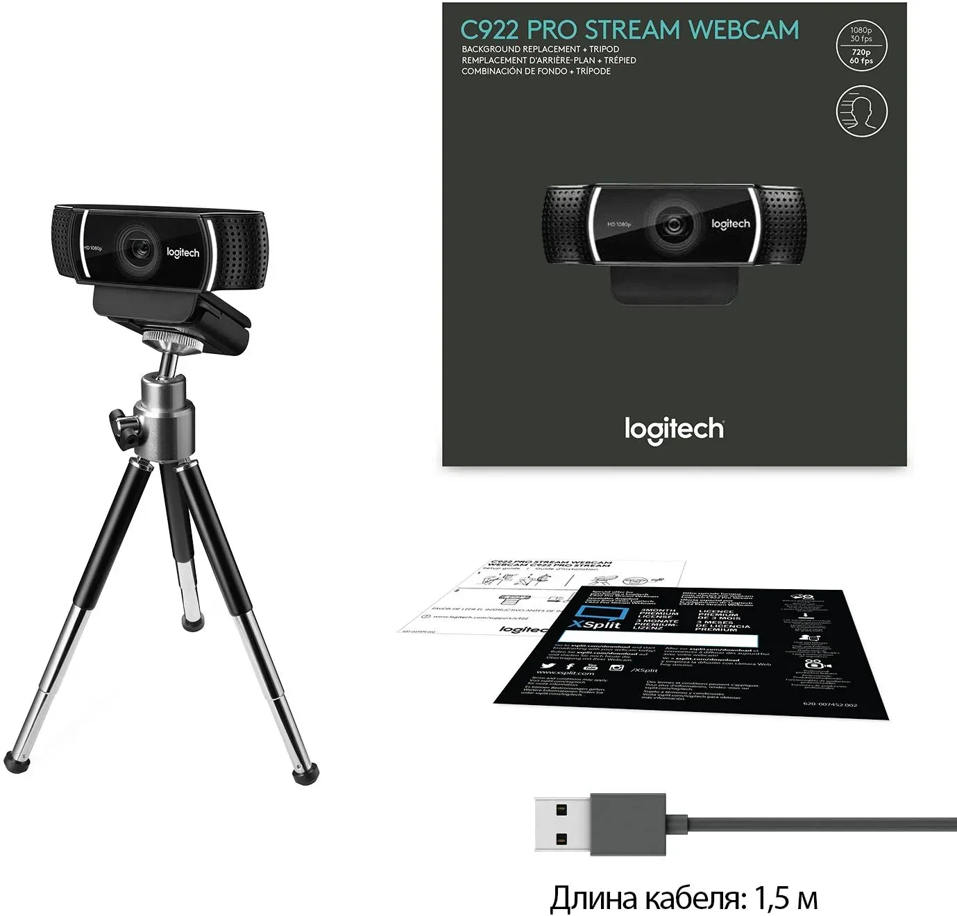 Камера Web Logitech Pro Stream C922 черный 3Mpix 1920x1080 USB2.0 с микрофоном 960-001089 - фото 3