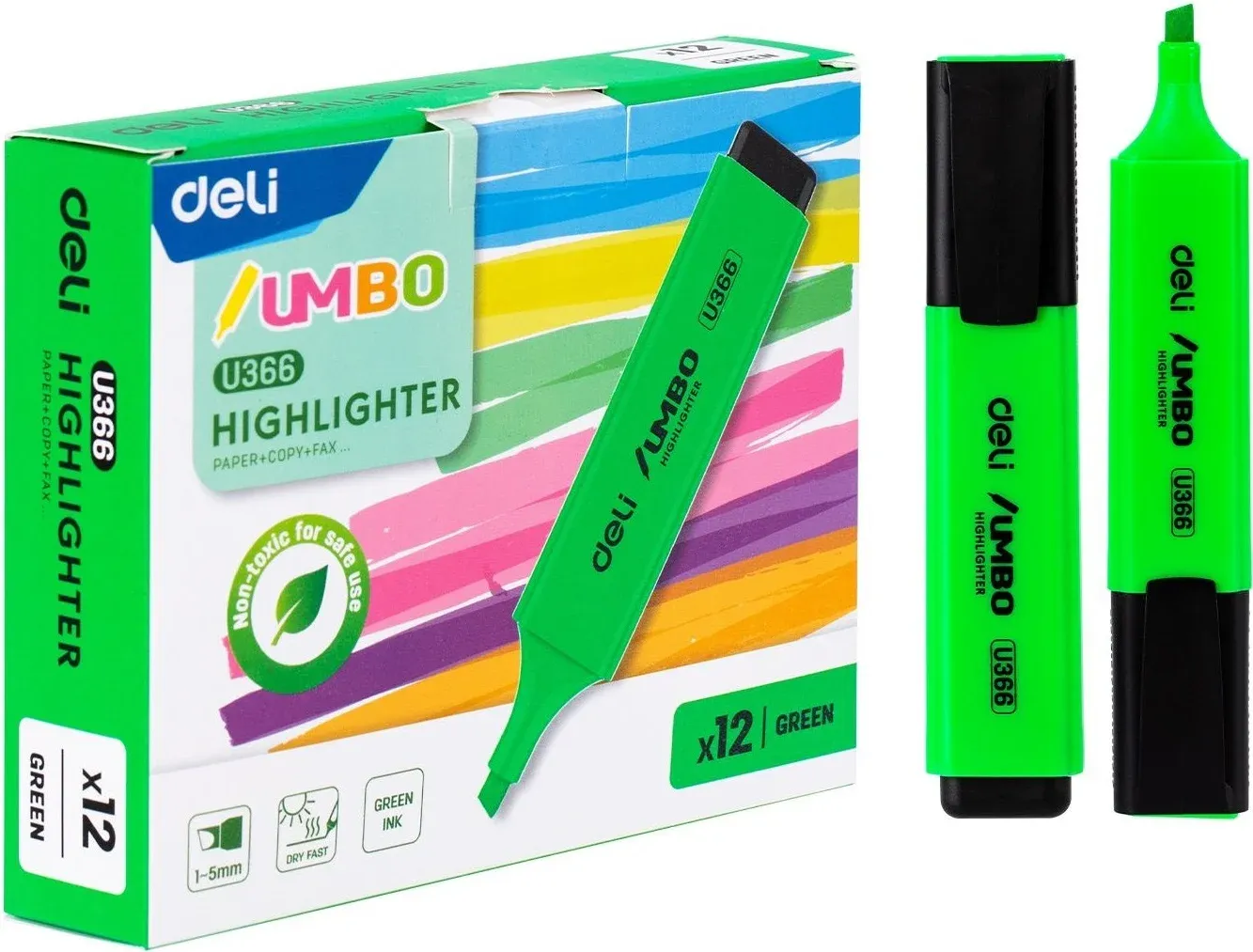 Текстовыделитель Deli EU366-GN Jumbo скошенный пиш. наконечник 1-5мм зеленый - фото 1