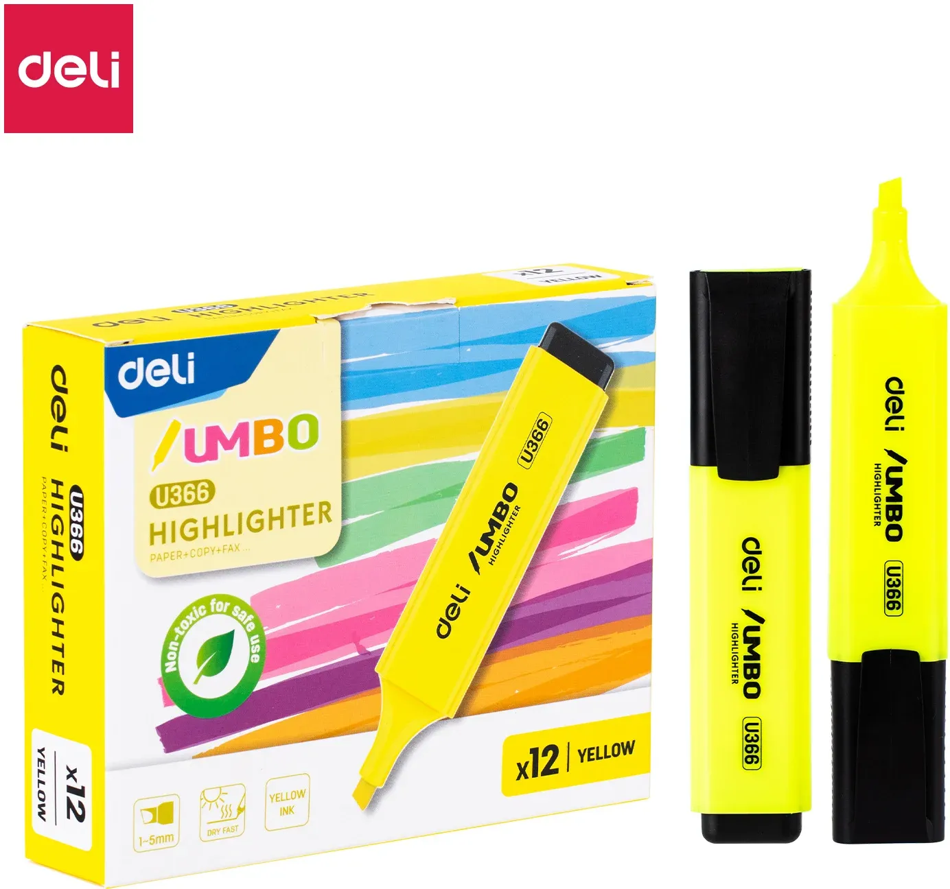 Текстовыделитель Deli EU366-YL Jumbo скошенный пиш. наконечник 1-5мм желтый - фото 3