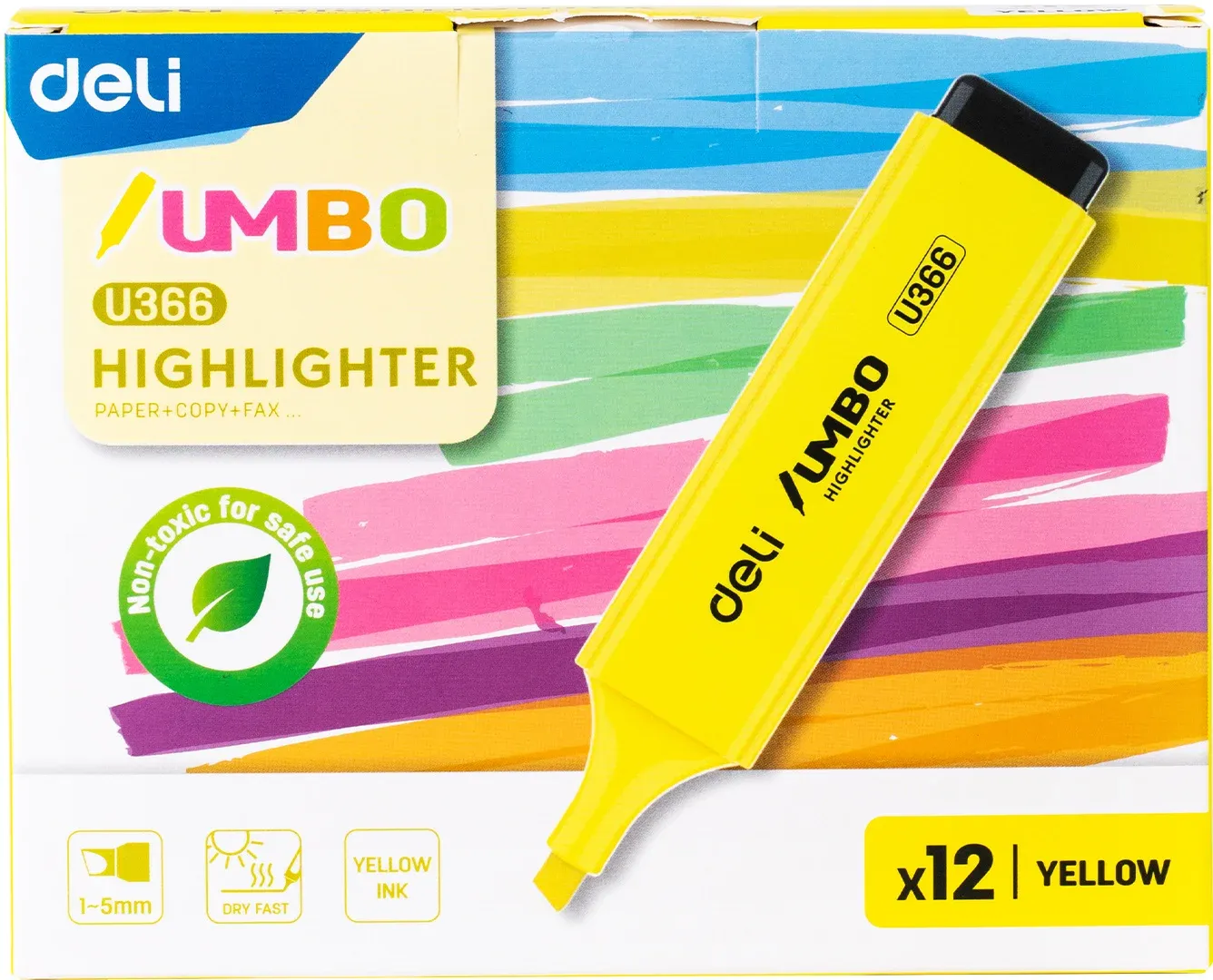 Текстовыделитель Deli EU366-YL Jumbo скошенный пиш. наконечник 1-5мм желтый - фото 4
