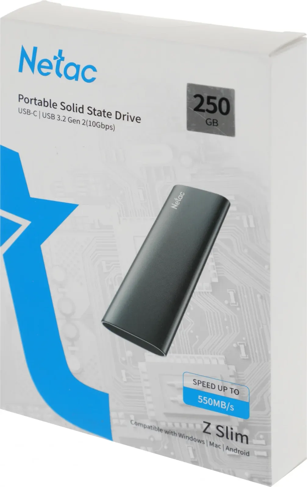 Накопитель SSD Netac USB-C 250GB NT01ZSLIM-250G-32BK Z Slim черный - фото 4