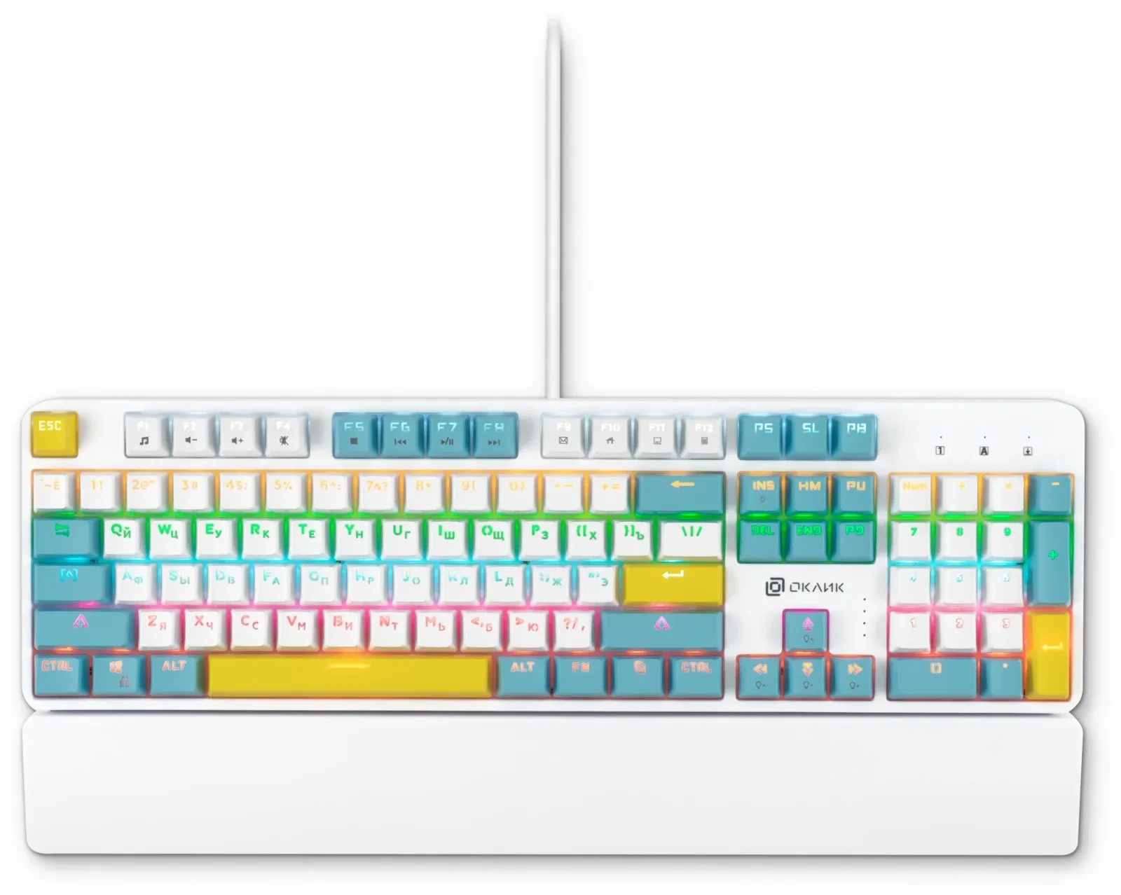 Клавиатура Оклик K951X механическая белый USB Multimedia for gamer LED подставка для запястий 1901079 кабель 1.8м - фото 1