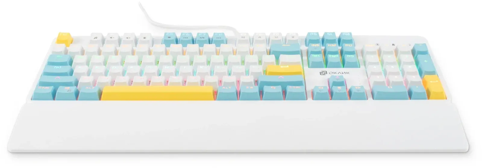 Клавиатура Оклик K951X механическая белый USB Multimedia for gamer LED подставка для запястий 1901079 кабель 1.8м - фото 2