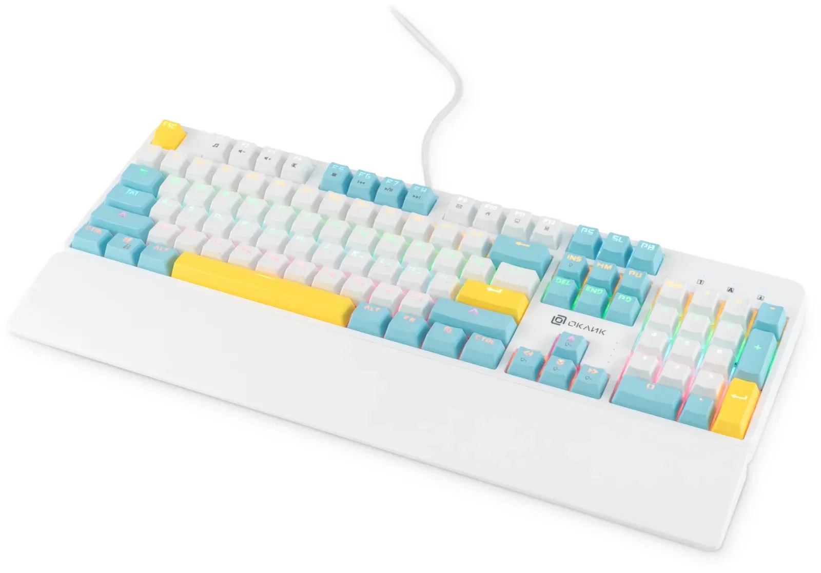 Клавиатура Оклик K951X механическая белый USB Multimedia for gamer LED подставка для запястий 1901079 кабель 1.8м - фото 3