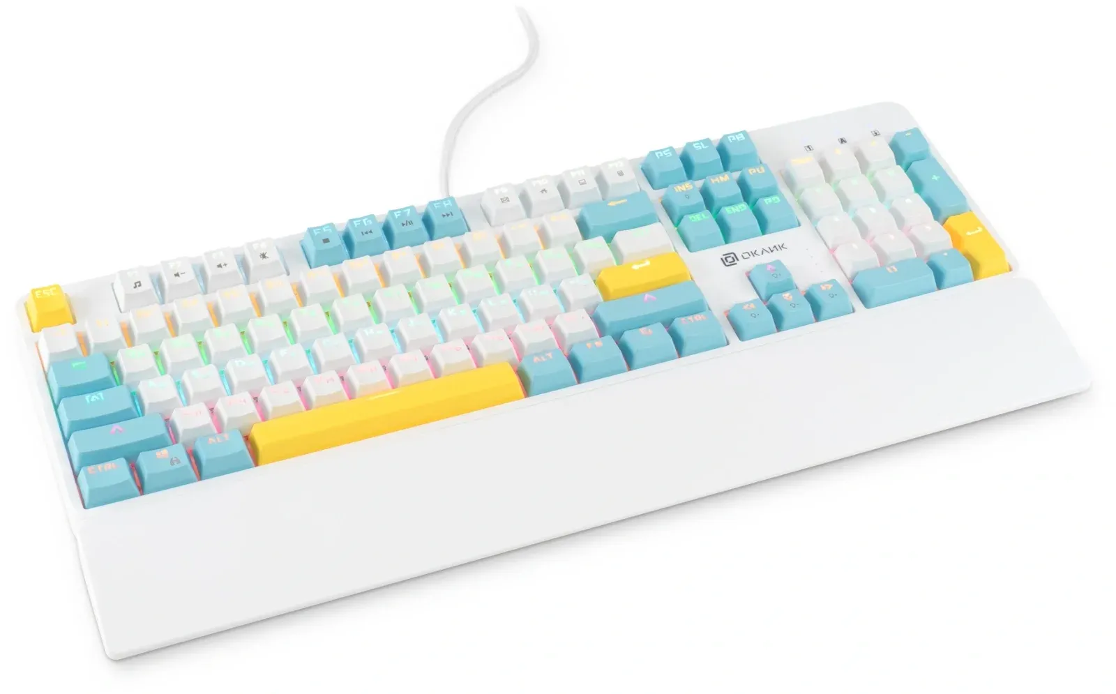 Клавиатура Оклик K951X механическая белый USB Multimedia for gamer LED подставка для запястий 1901079 кабель 1.8м - фото 4