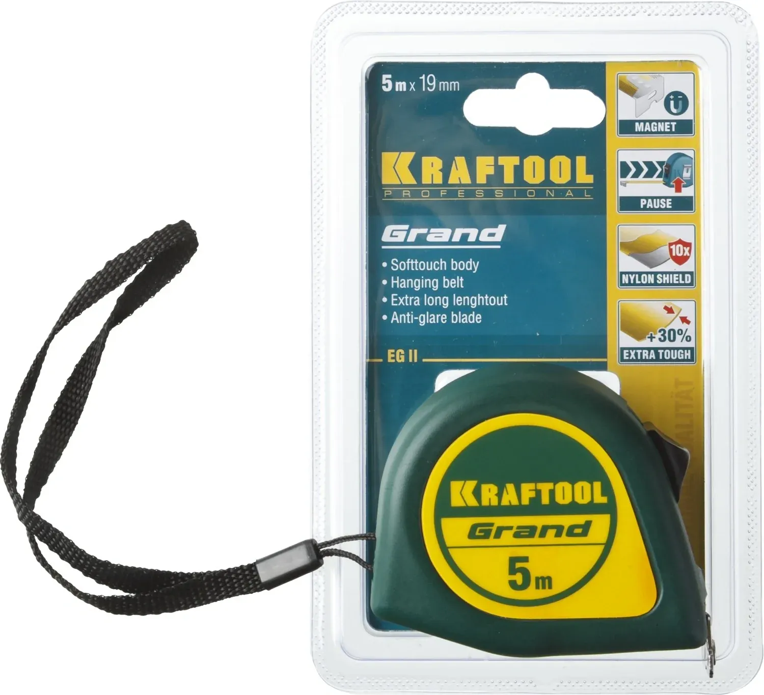 Рулетка строительная Kraftool Grand дл.полотна 5м изм.шкала в см зацеп магнитный зеленый 34022-05-25 - фото 3