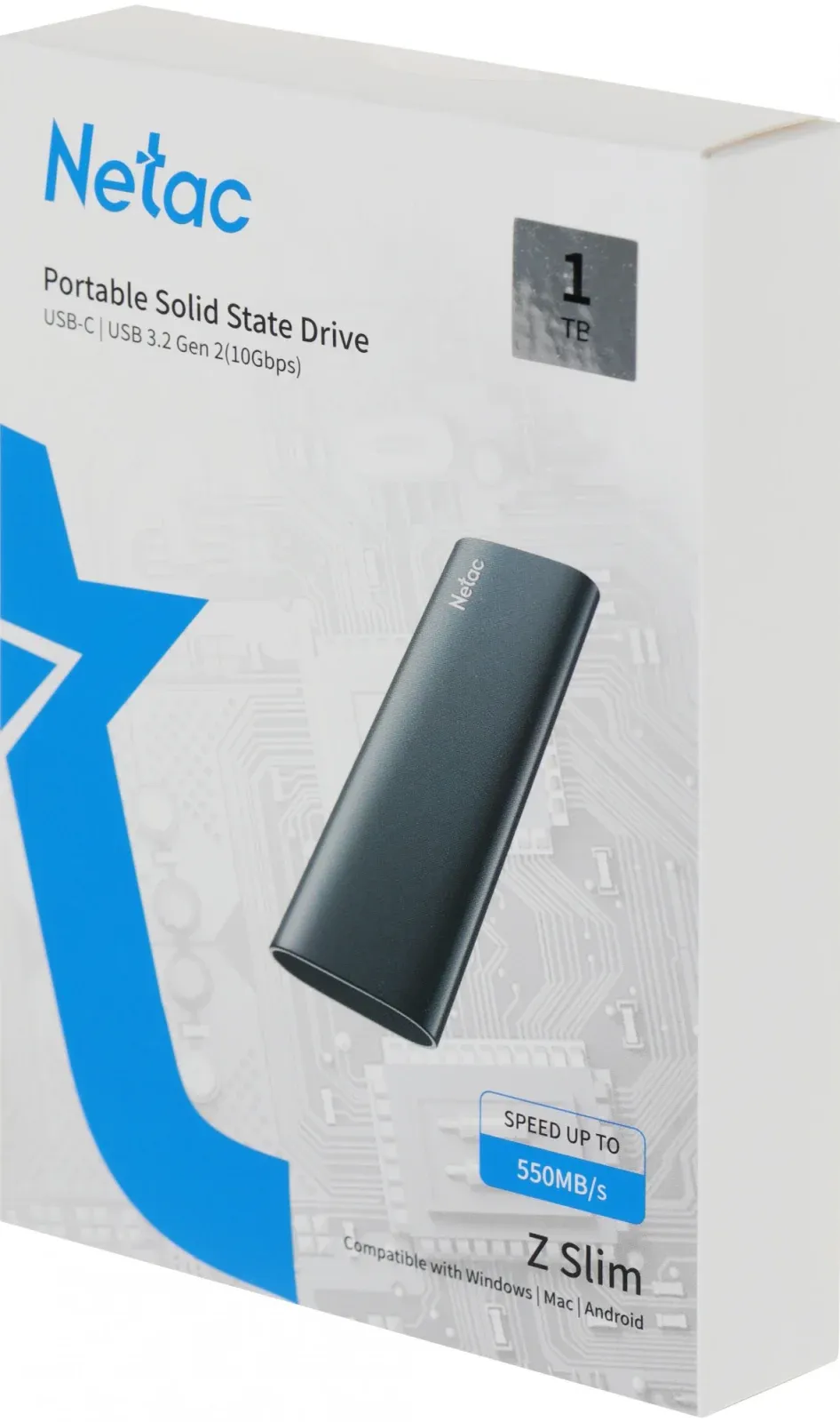 Накопитель SSD Netac USB-C 1TB NT01ZSLIM-001T-32BK Z Slim черный - фото 6