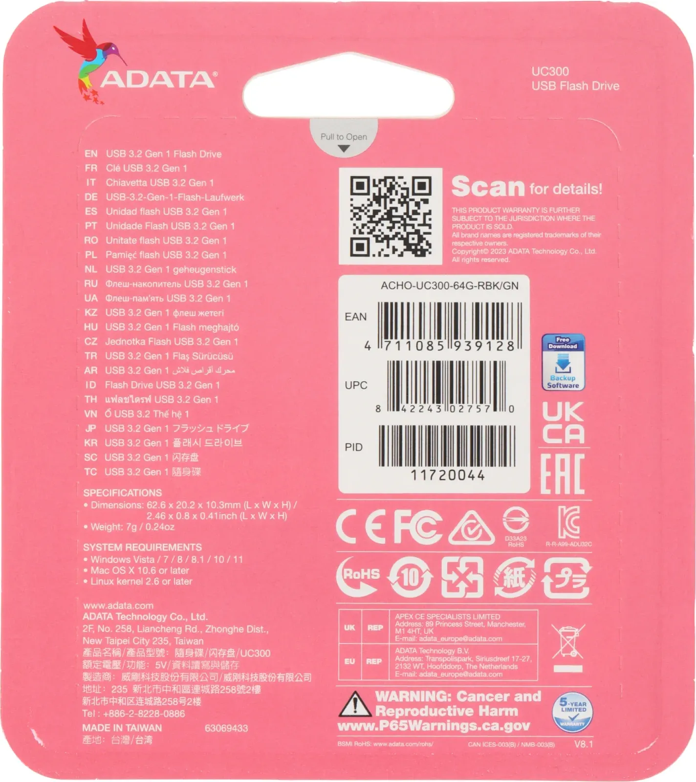 Флеш Диск A-Data 64Gb Type-C UC300 ACHO-UC300-64G-RBK/GN USB3.2 черный/зеленый, 64 ГБ - фото 5