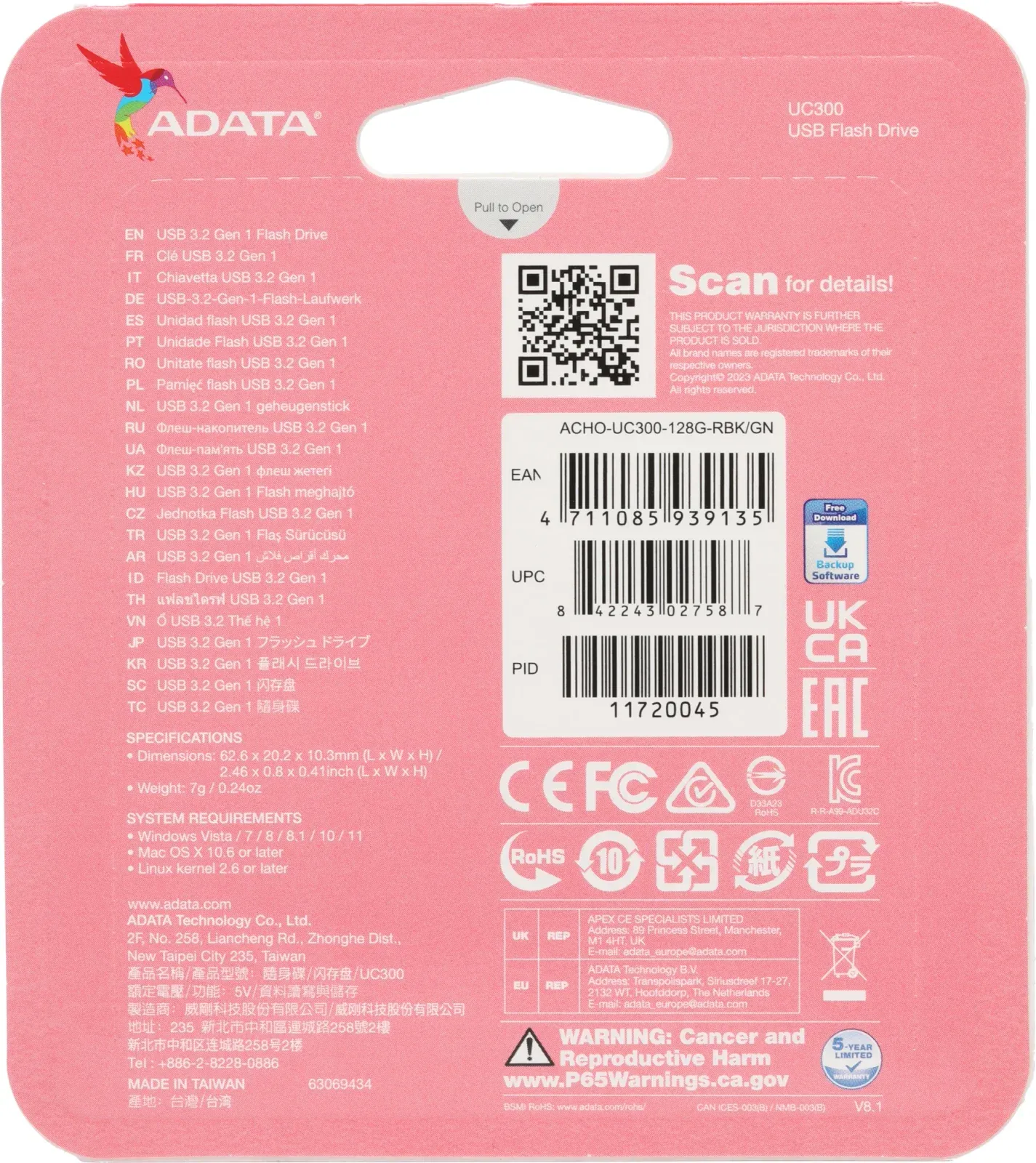 Флеш Диск A-Data 128Gb Type-C UC300 ACHO-UC300-128G-RBK/GN USB3.2 черный/зеленый, 128 ГБ - фото 4
