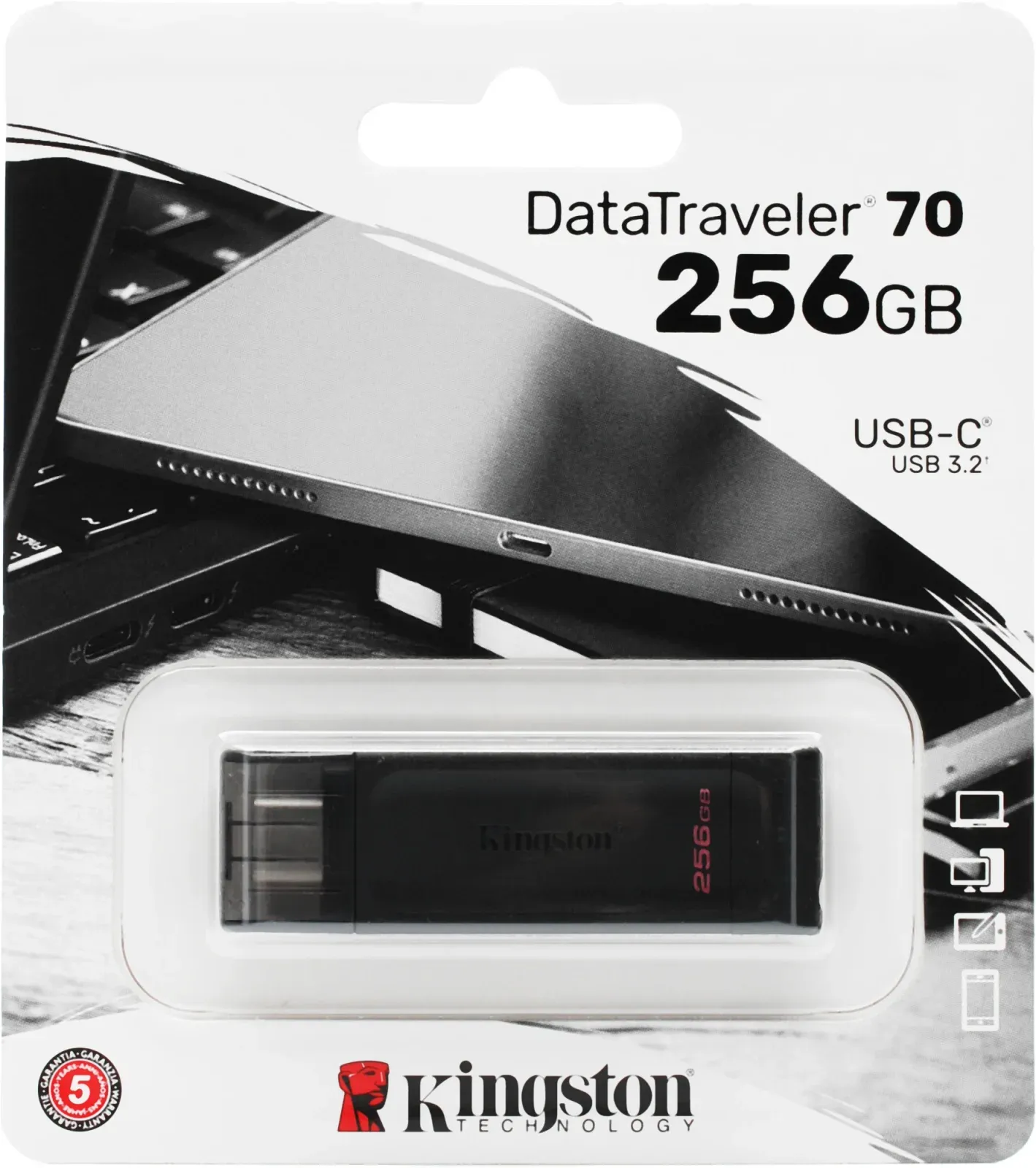 Флеш Диск Kingston 256GB DataTraveler 70 Type-C DT70/256GB USB3.0 черный, 256 ГБ - фото 3