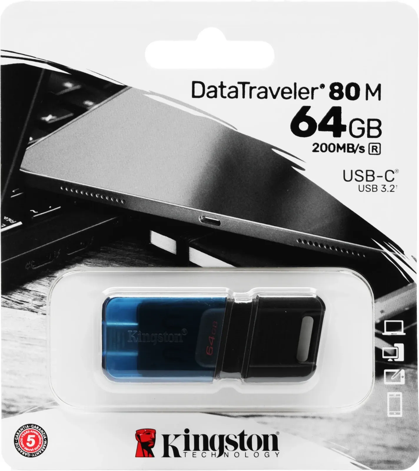 Флеш Диск Kingston 64Gb DataTraveler 80 M Type-C DT80M/64GB USB3.2 черный, 64 ГБ - фото 3