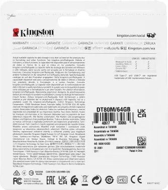 Флеш Диск Kingston 64Gb DataTraveler 80 M Type-C DT80M/64GB USB3.2 черный, 64 ГБ - фото 8