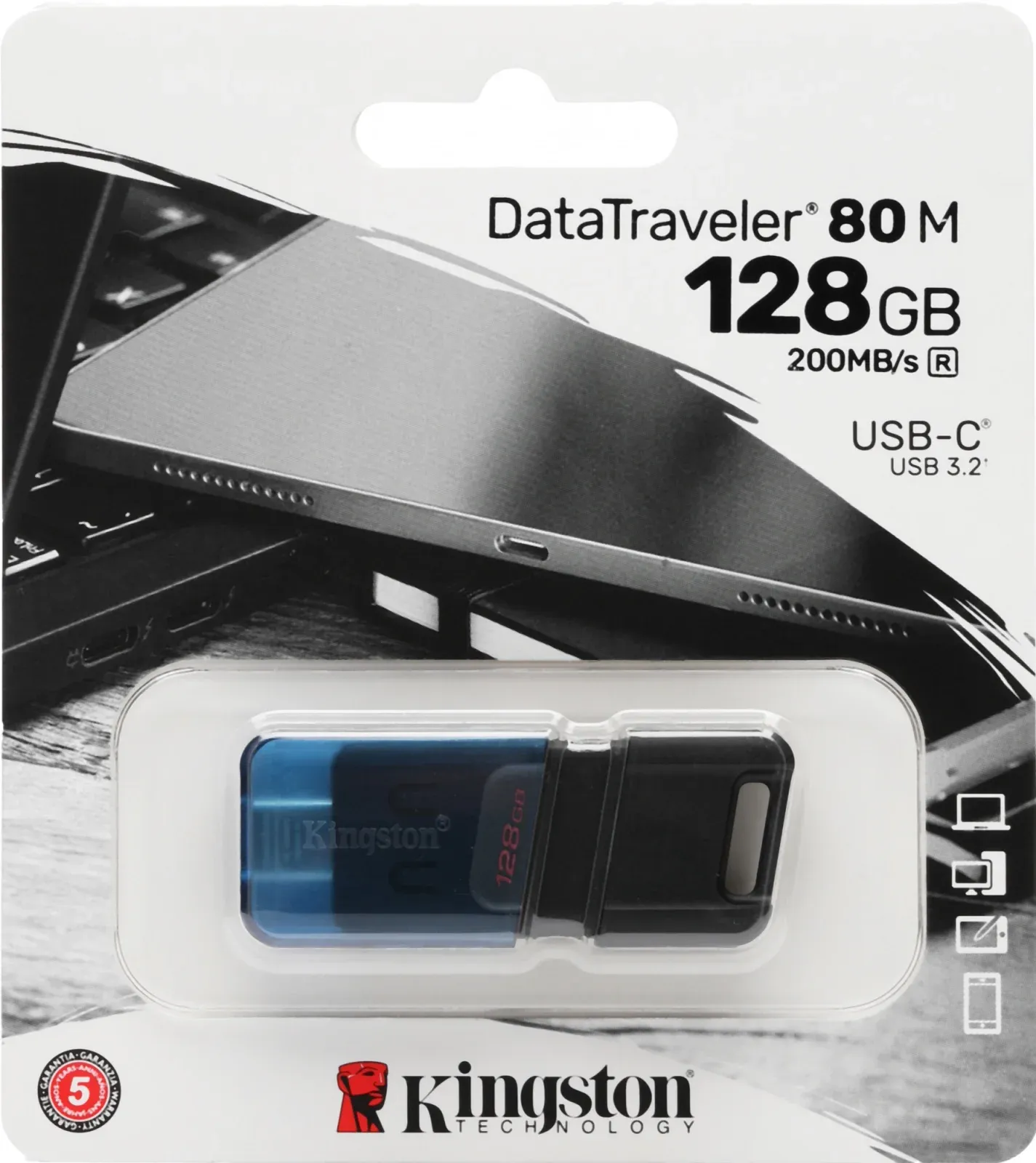 Флеш Диск Kingston 128Gb DataTraveler 80 M Type-C DT80M/128GB USB3.2 черный, 128 ГБ - фото 3