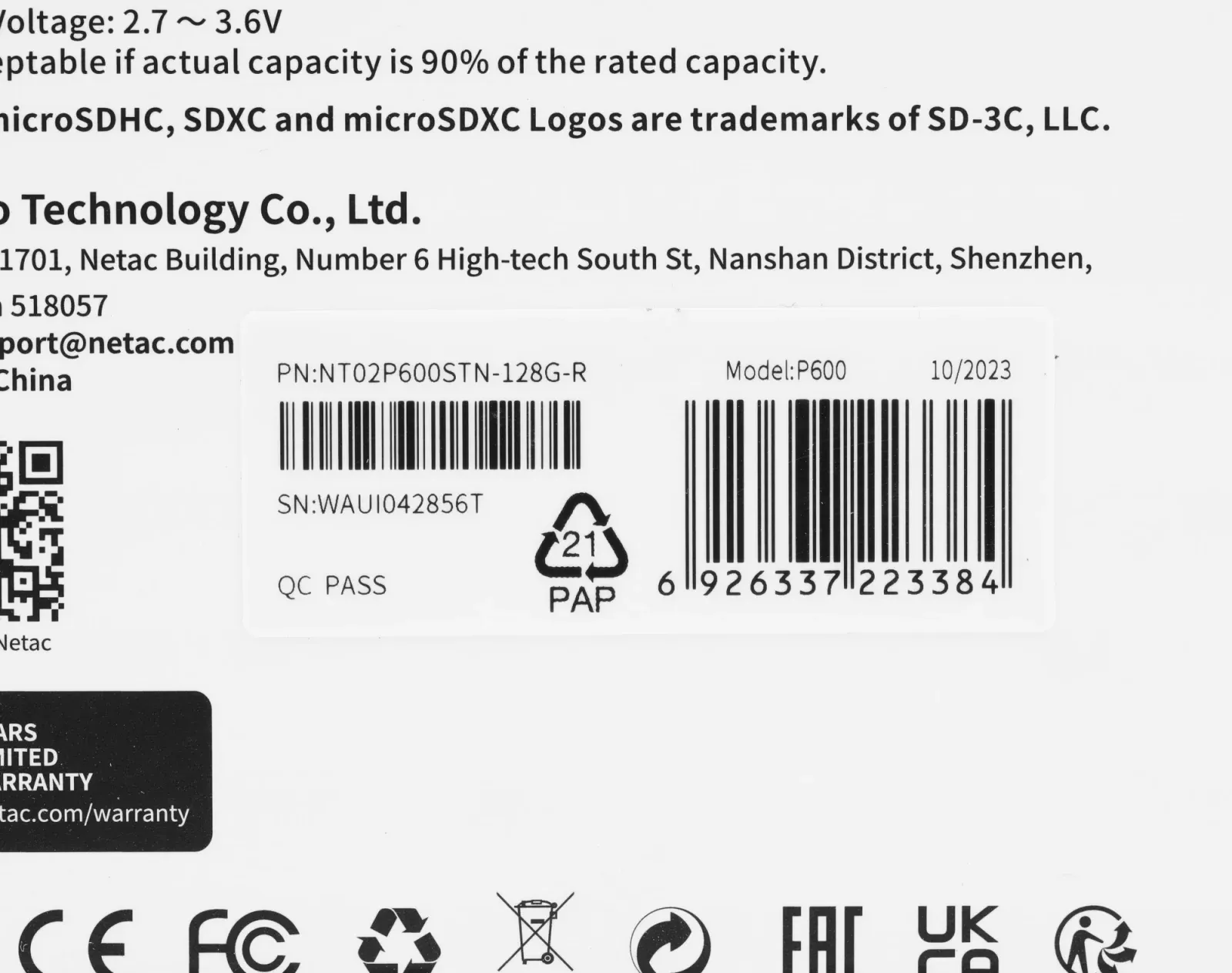 Флеш карта SDXC 128GB Netac NT02P600STN-128G-R P600 w/o adapter - фото 8