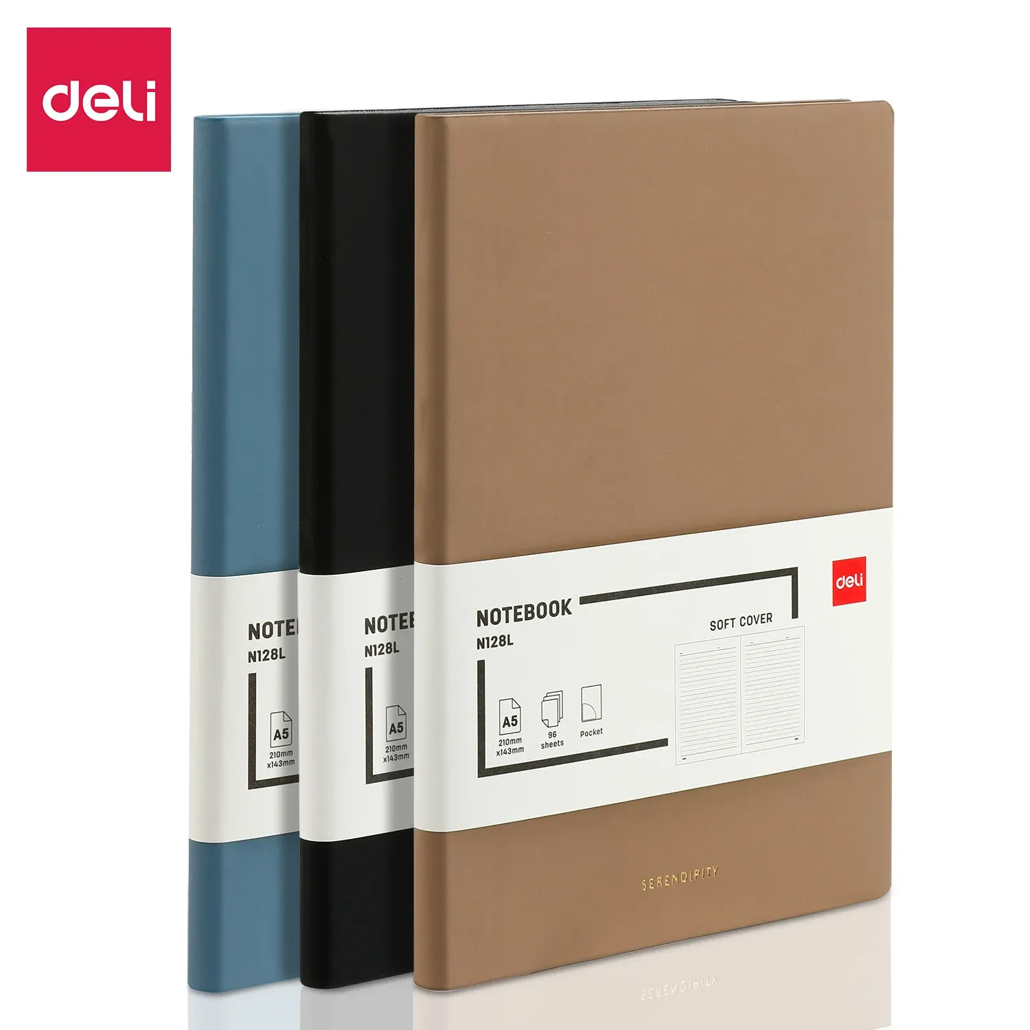 Блокнот Deli EN128LBLUE A5 210х143мм искусст. кожа 96л линейка мягкая обложка голубой - фото 6