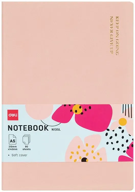 Блокнот Deli EN135LPINK A5 210х143мм искусст. кожа 80л линейка мягкая обложка розовый - фото 2