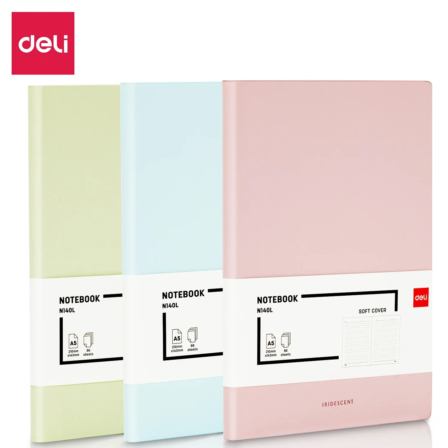 Блокнот Deli EN140LBLUE A5 210х143мм искусст. кожа 96л линейка мягкая обложка голубой - фото 1