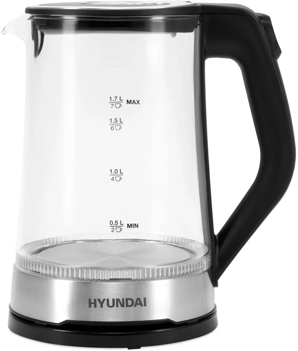 Чайник электрический Hyundai HYK-G3401 1.7л. 2200Вт черный/серебристый корпус: стекло/пластик - фото 1