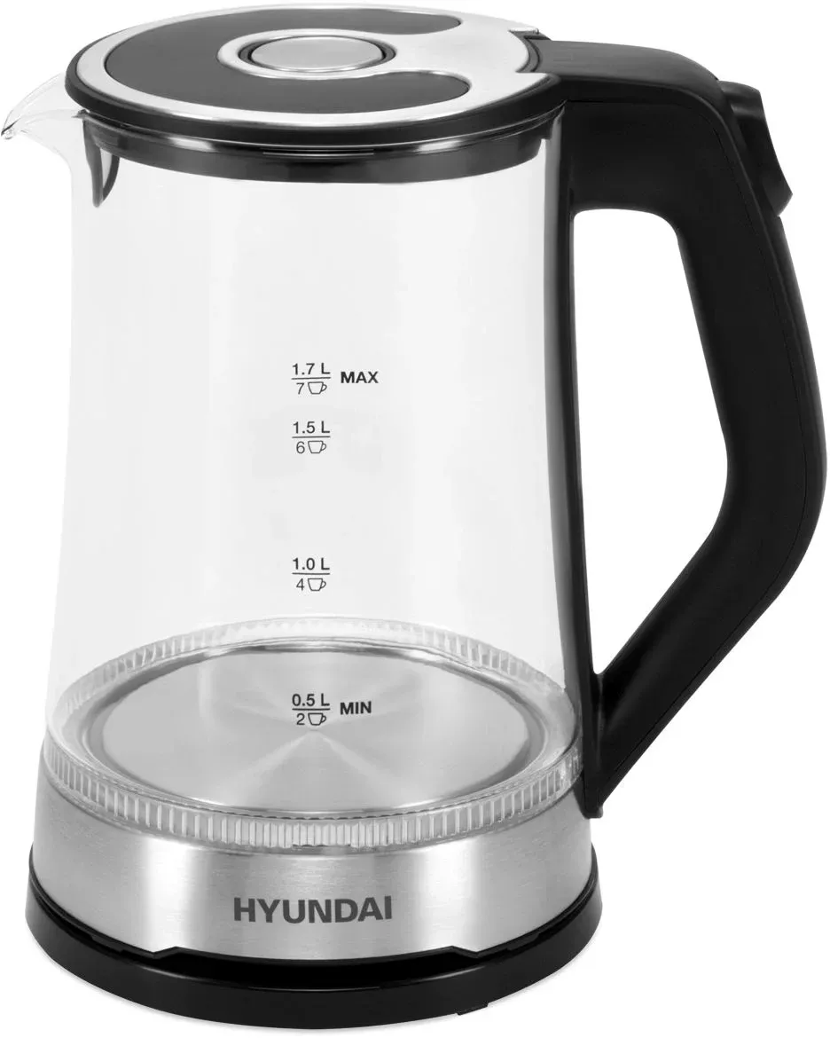 Чайник электрический Hyundai HYK-G3401 1.7л. 2200Вт черный/серебристый корпус: стекло/пластик - фото 3