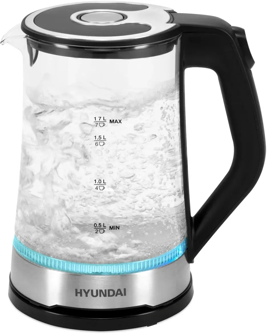 Чайник электрический Hyundai HYK-G3401 1.7л. 2200Вт черный/серебристый корпус: стекло/пластик - фото 4