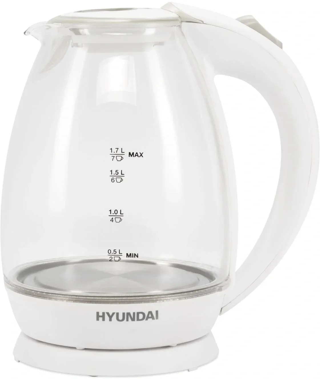 Чайник электрический Hyundai HYK-G2409 1.7л. 2200Вт белый/серебристый корпус: стекло/пластик - фото 3