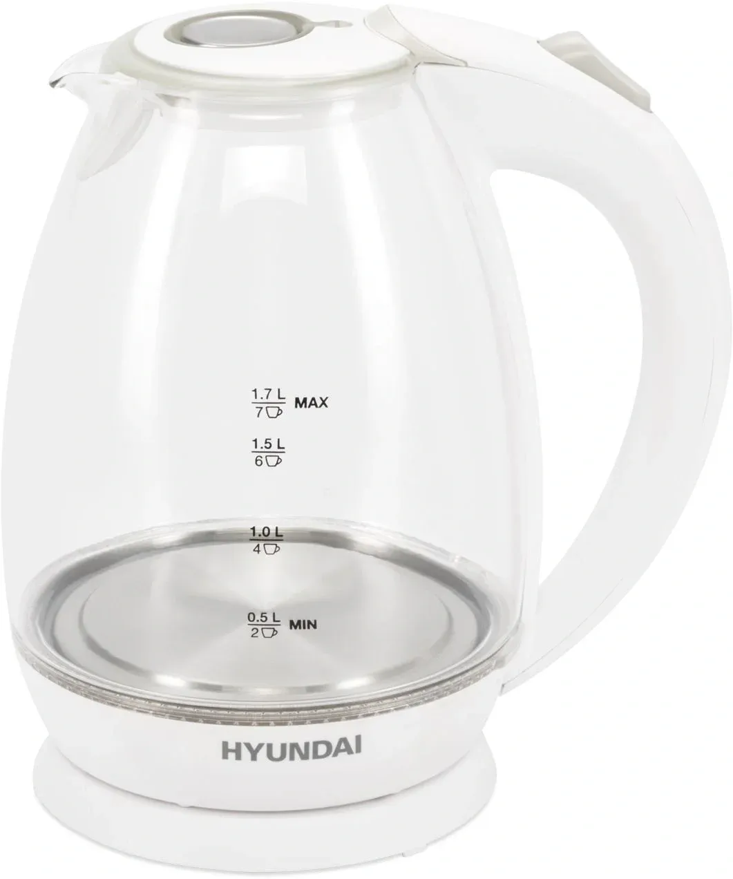 Чайник электрический Hyundai HYK-G2409 1.7л. 2200Вт белый/серебристый корпус: стекло/пластик - фото 5