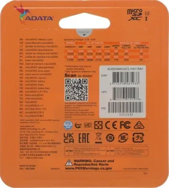 Флеш карта microSDXC 64GB A-Data AUSDX64GUICL10A1-RA1 Premier + adapter - фото 8
