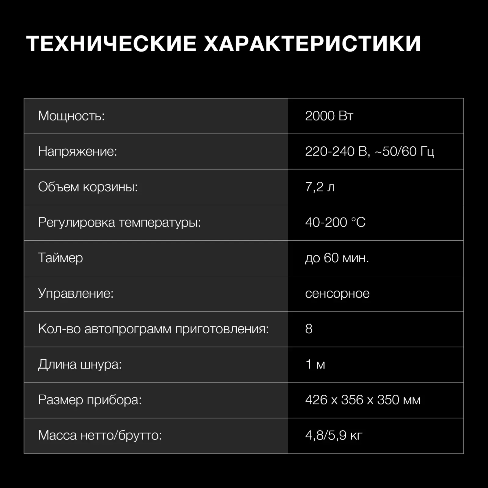 Аэрогриль Hyundai HYF-5459 7.2л 2000Вт белый/черный - фото 4
