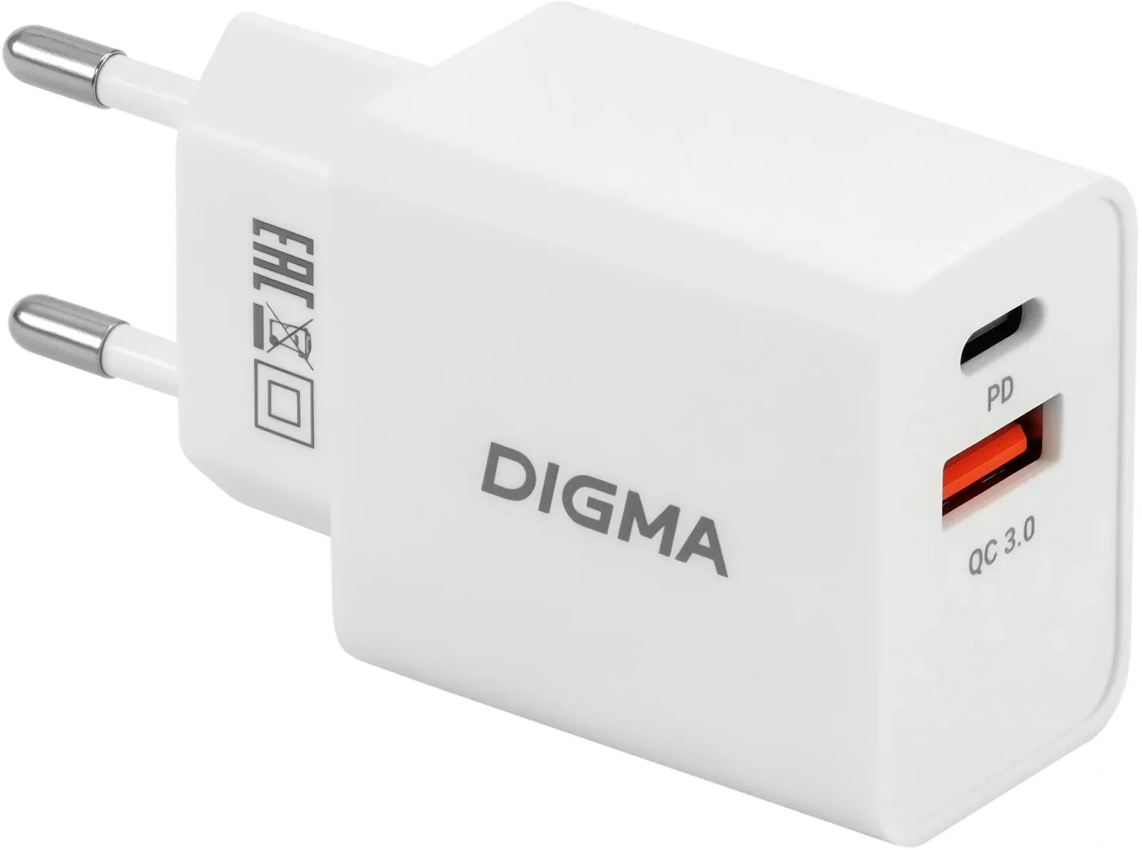 Сетевое зар./устр. Digma DGW2D 20W 3A+1A PD+QC USB-C/USB-A универсальное белый DGW2D0F110WH - фото 4