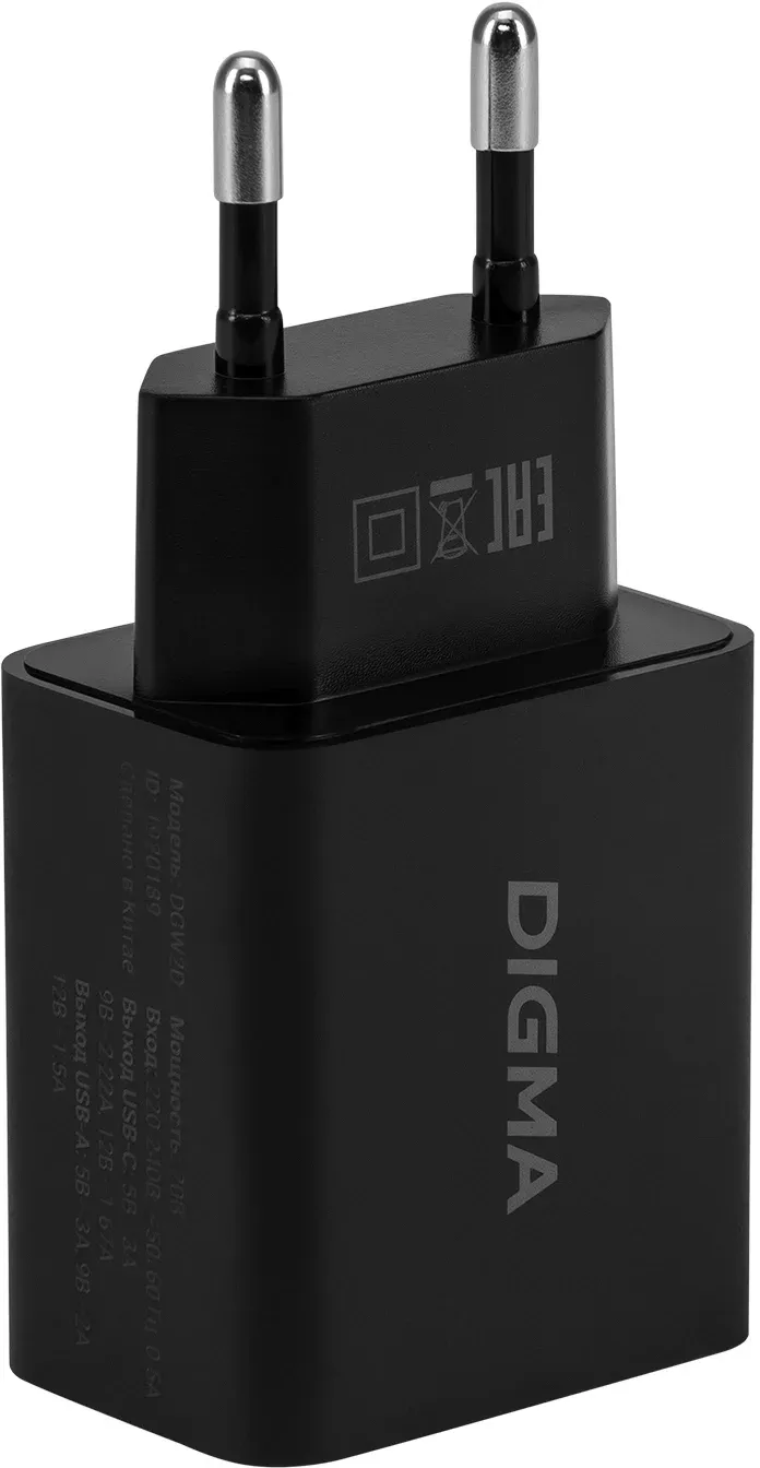 Сетевое зар./устр. Digma DGW2D 20W 3A+1A PD+QC USB-C/USB-A универсальное черный DGW2D0F110BK - фото 3