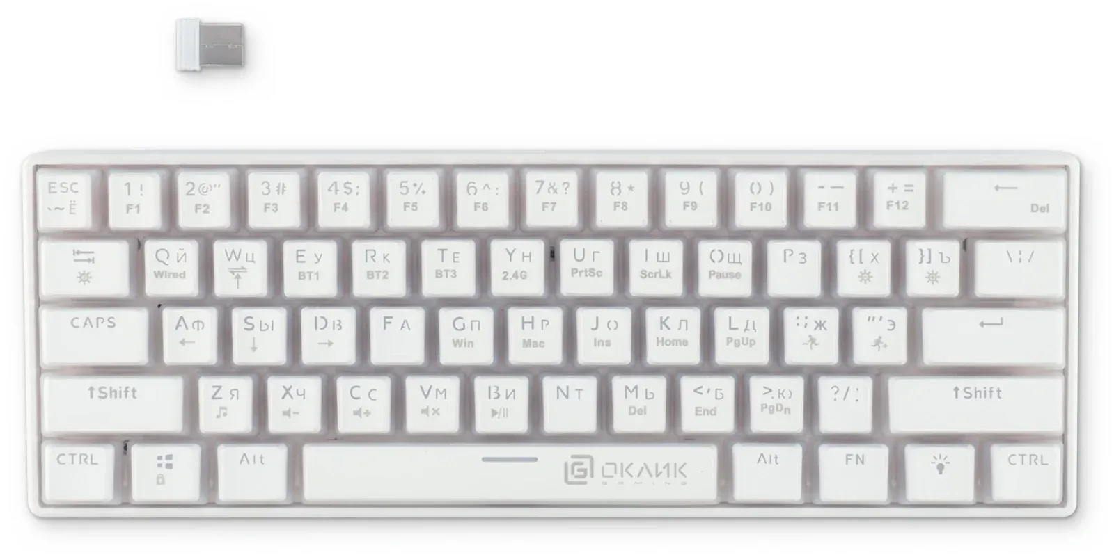 Клавиатура Оклик K763W механическая белый USB беспроводная BT/Radio Multimedia for gamer LED 1920562 кабель 1.5м - фото 2