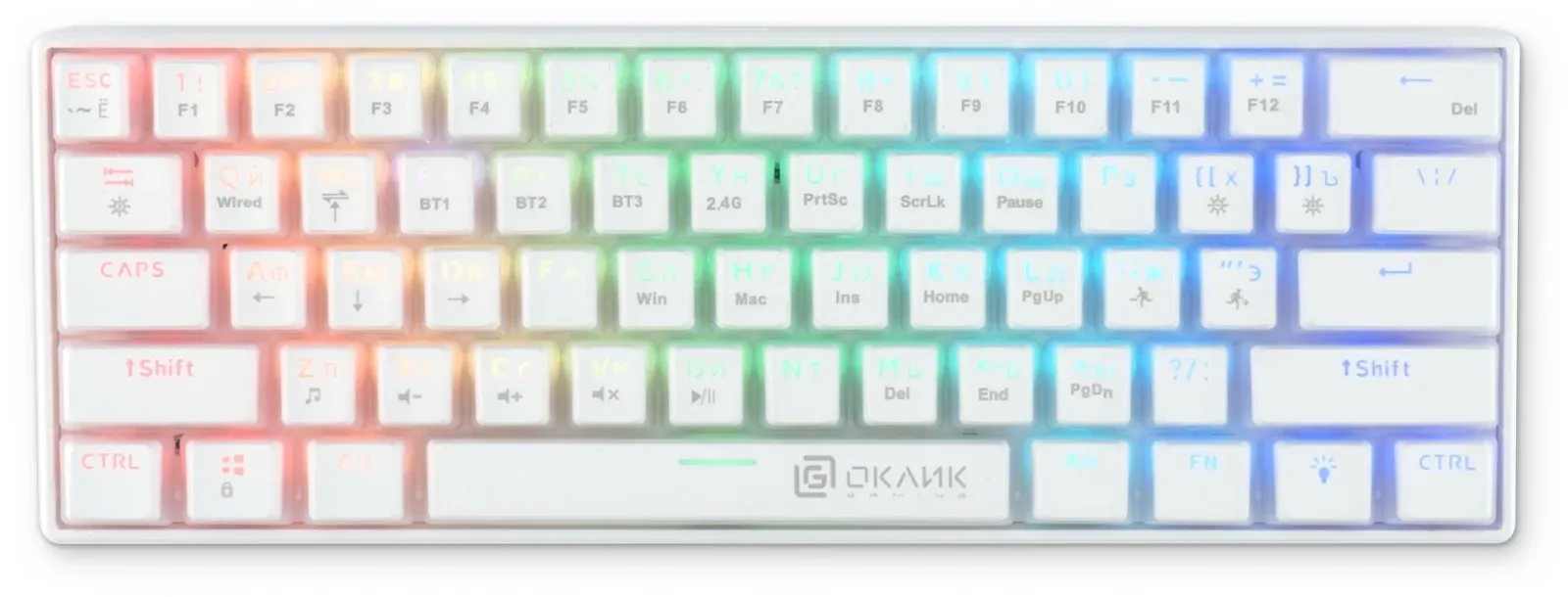 Клавиатура Оклик K763W механическая белый USB беспроводная BT/Radio Multimedia for gamer LED 1920562 кабель 1.5м - фото 3