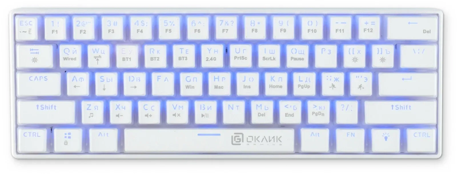 Клавиатура Оклик K763W механическая белый USB беспроводная BT/Radio Multimedia for gamer LED 1920562 кабель 1.5м - фото 6