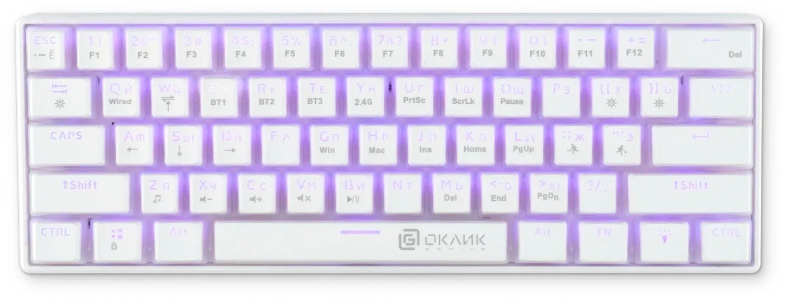 Клавиатура Оклик K763W механическая белый USB беспроводная BT/Radio Multimedia for gamer LED 1920562 кабель 1.5м - фото 7