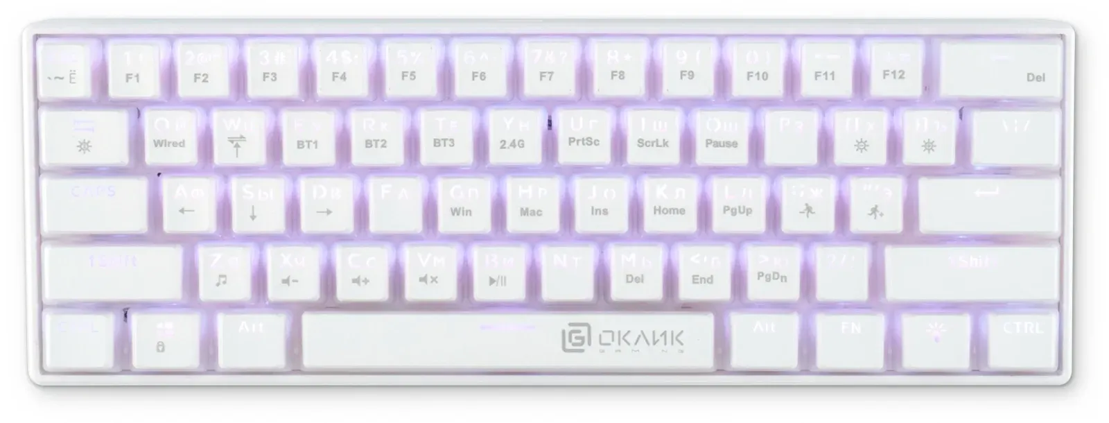 Клавиатура Оклик K763W механическая белый USB беспроводная BT/Radio Multimedia for gamer LED 1920562 кабель 1.5м - фото 8
