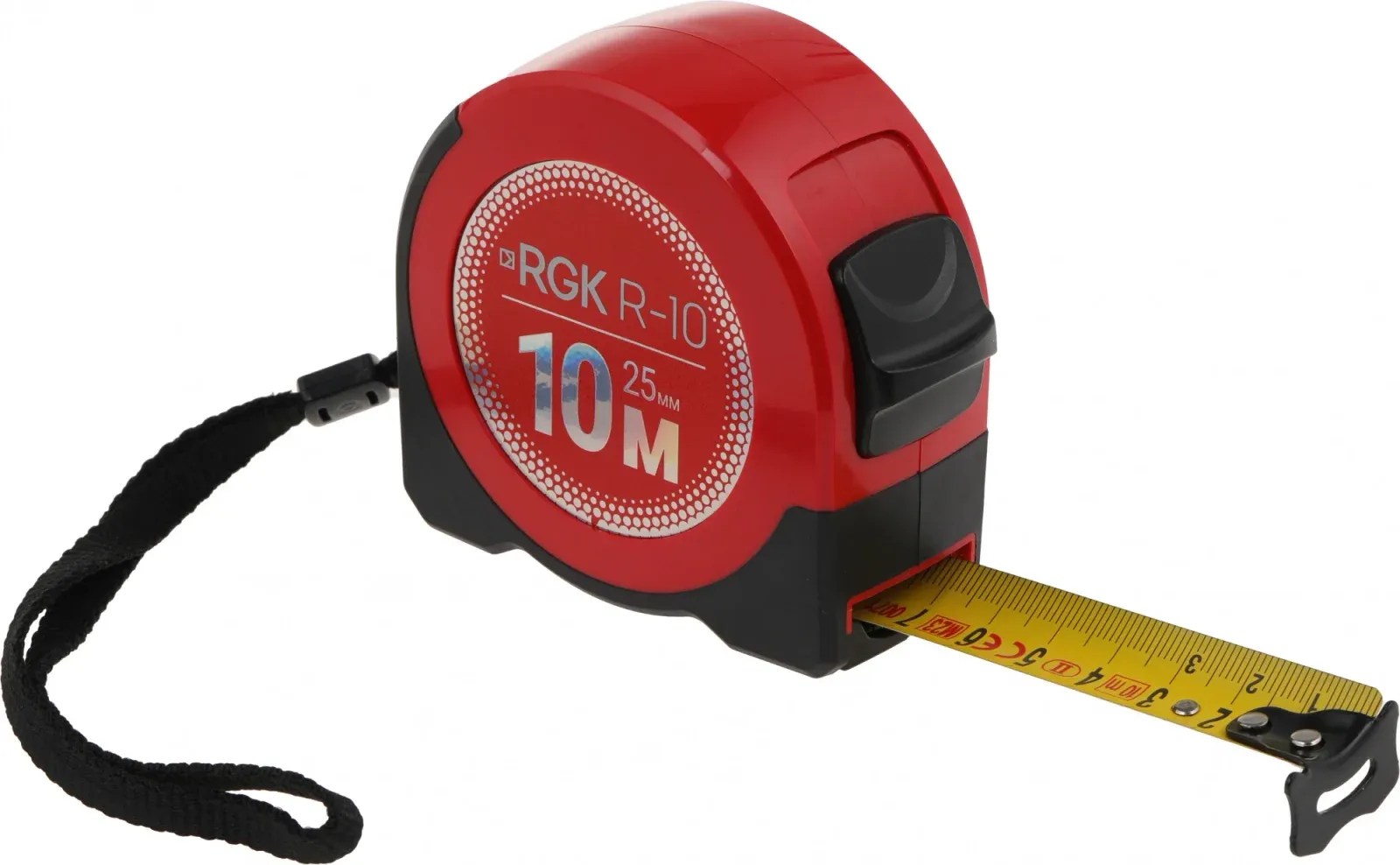Рулетка строительная RGK R10 дл.полотна 10м изм.шкала в см зацеп простой красный/черный 755986 - фото 7
