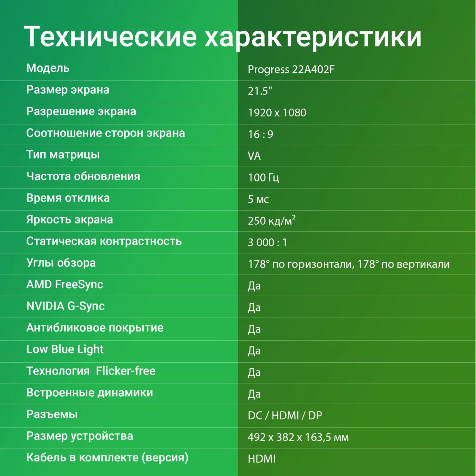 Монитор Digma 21.5 Progress 22A402F черный VA LED 5ms 16:9 HDMI M/M матовая 250cd 160гр/178гр 1920x1080 100Hz G-Sync DP FHD 2.2кг - фото 7