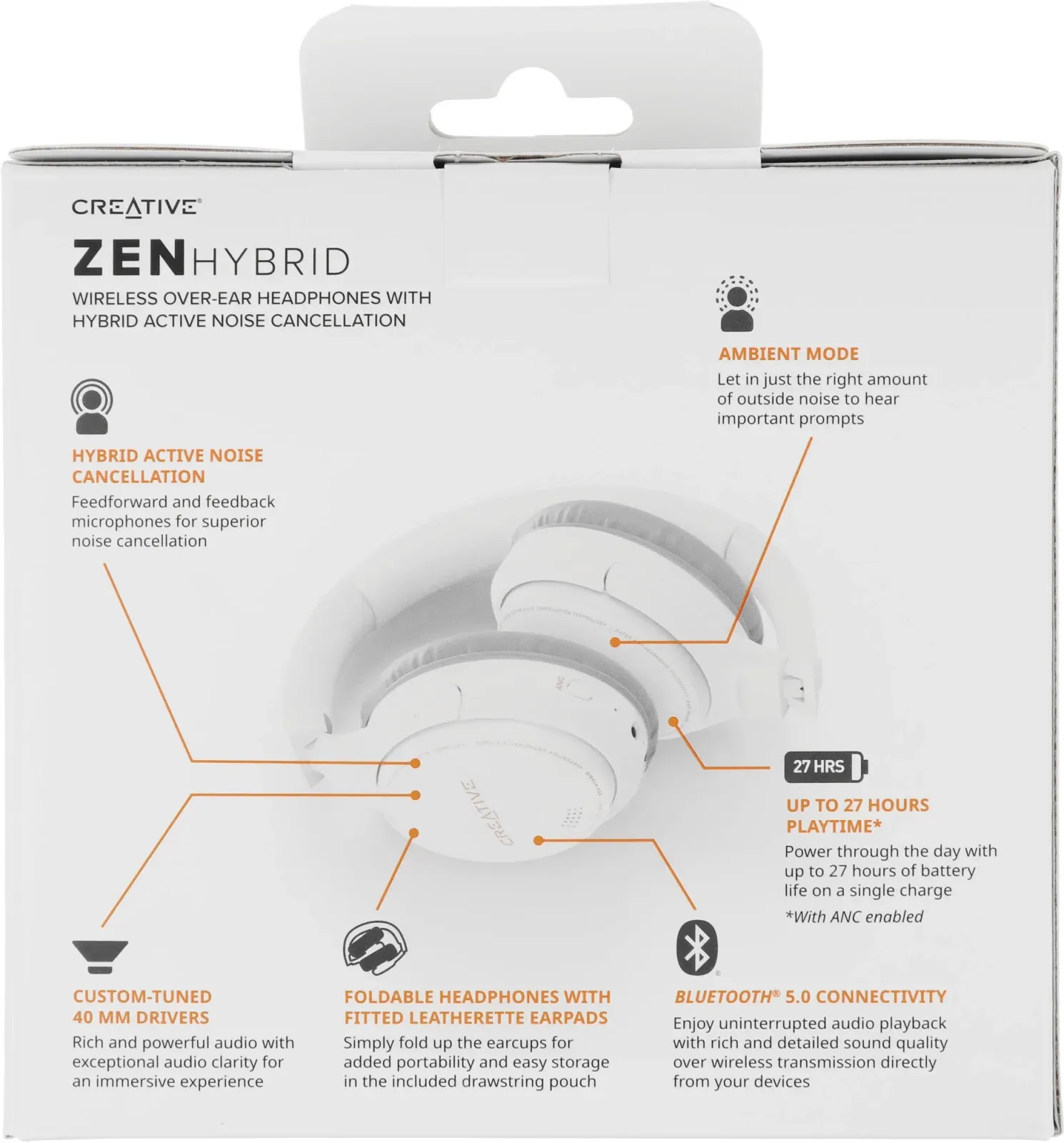 Гарнитура мониторные Creative Zen Hybrid 1.2м белый беспроводные bluetooth оголовье 51EF1010AA000 - фото 2