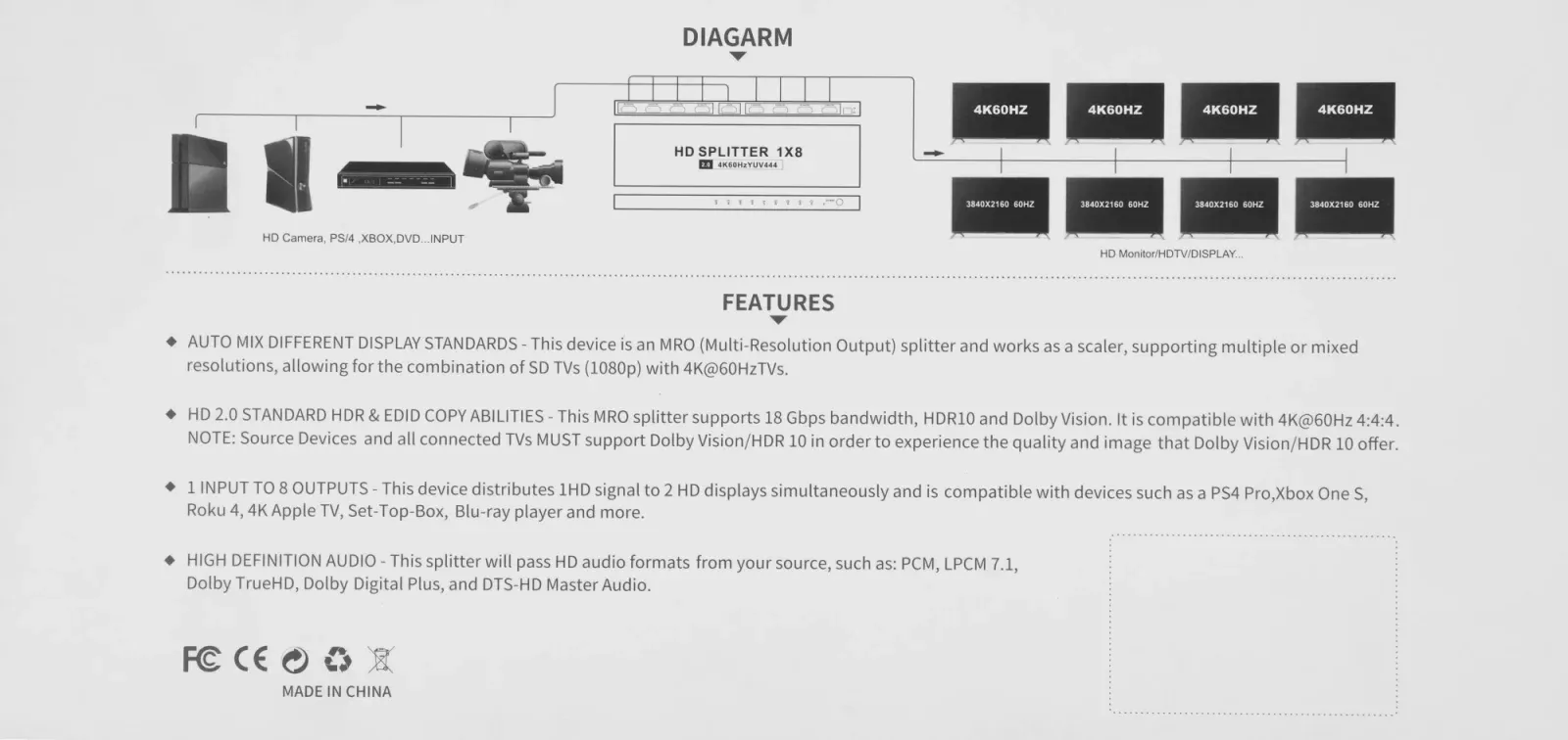 Сплиттер аудио-видео Premier 5-872-8V2 HDMI f/8xHDMI f черный - фото 2