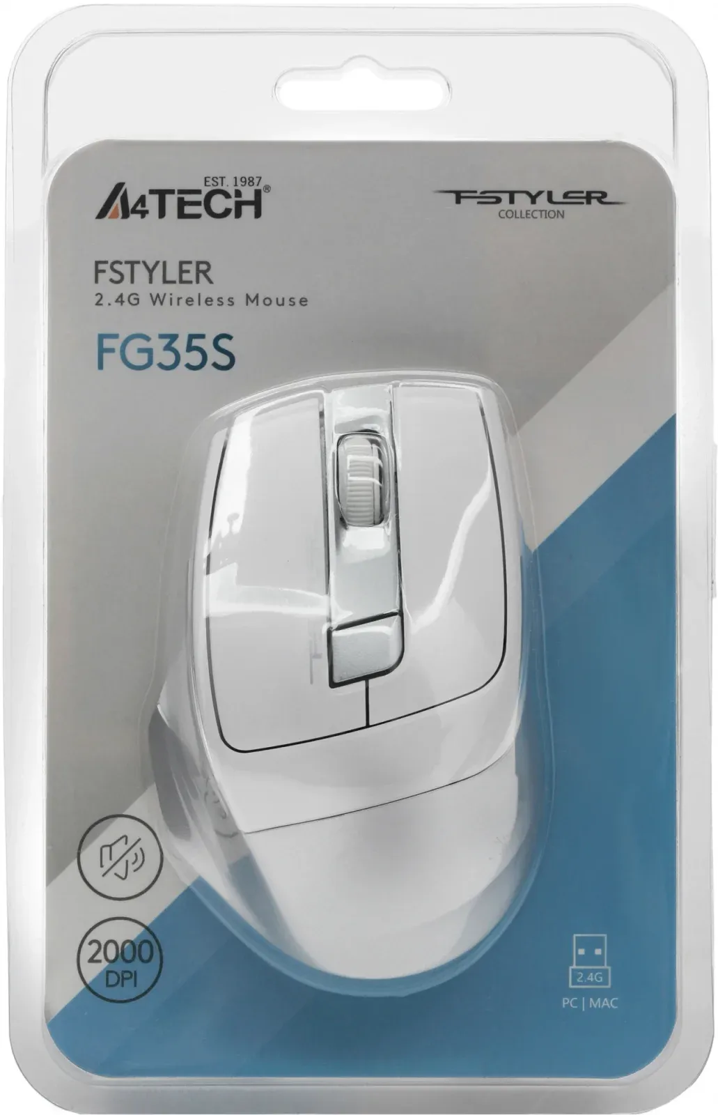 Мышь A4Tech Fstyler FG35S серебристый/белый оптическая 2000dpi silent беспров. USB 5but FG35S USB SILVER - фото 5