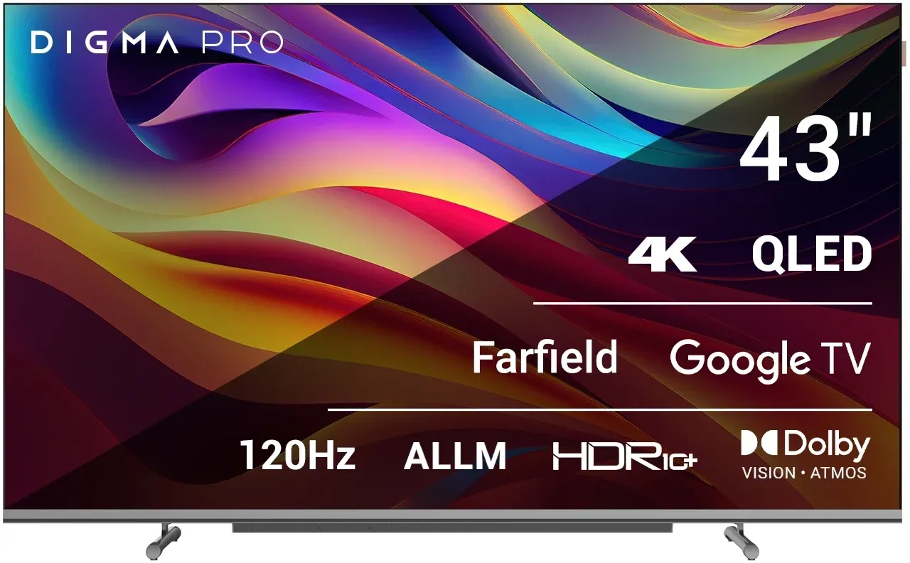 Телевизор QLED Digma Pro 43 QLED 43L Google TV Frameless черный/серебристый 4K Ultra HD 120Hz HSR DVB-T DVB-T2 DVB-C DVB-S DVB-S2 USB WiFi Smart TV - фото 8