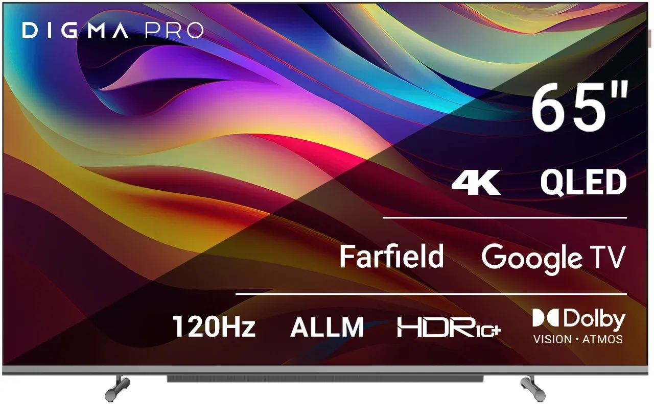 Телевизор QLED Digma Pro 65 QLED 65L Google TV Frameless черный/серебристый 4K Ultra HD 120Hz HSR DVB-T DVB-T2 DVB-C DVB-S DVB-S2 USB WiFi Smart TV - фото 7
