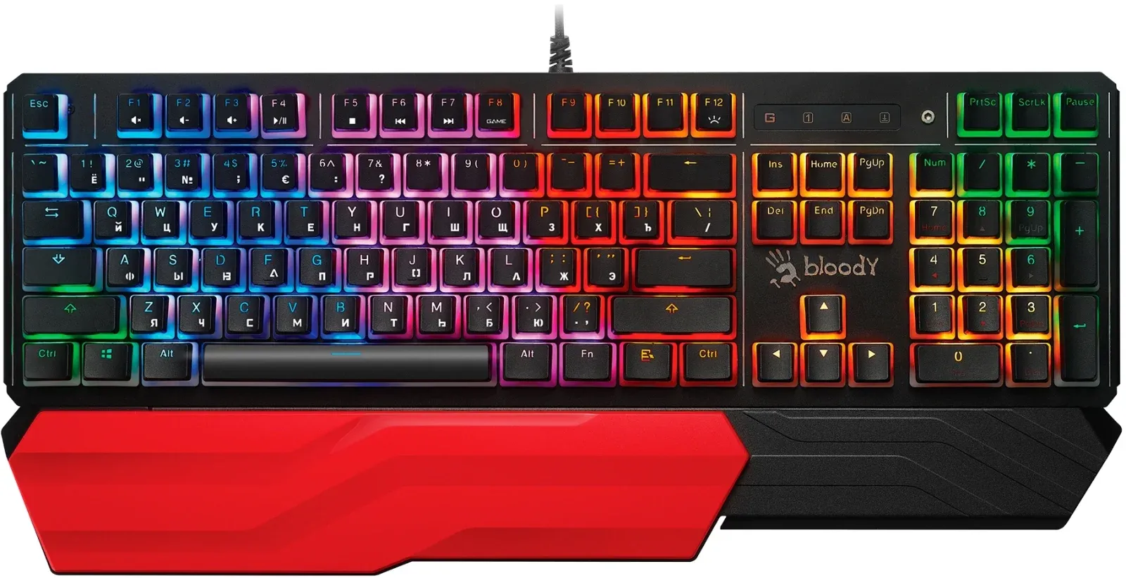 Клавиатура A4Tech B975P черный USB for gamer LED подставка для запястий кабель 1.8м - фото 1