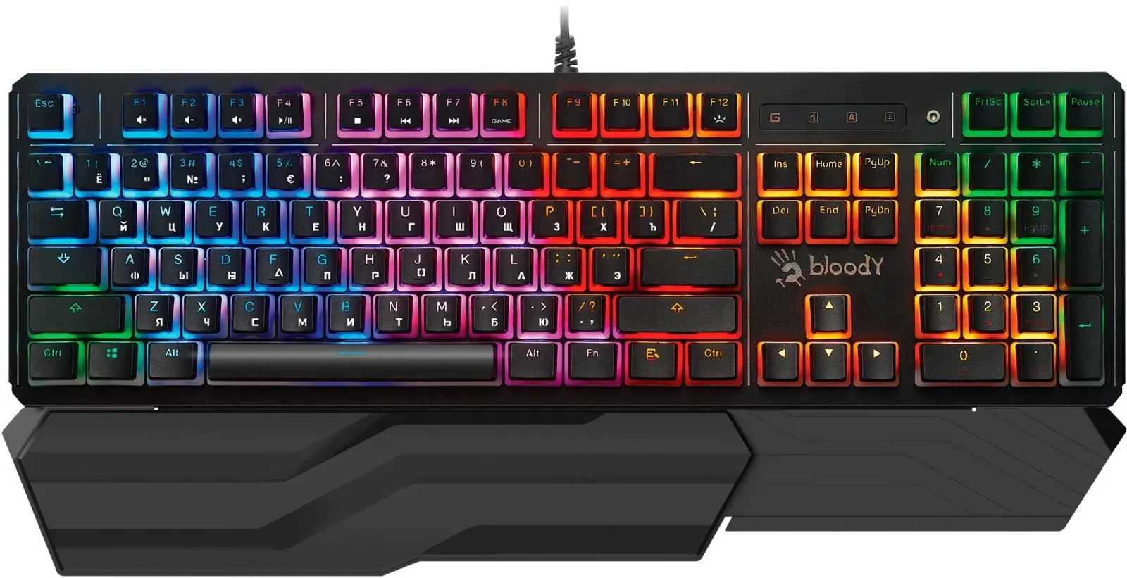 Клавиатура A4Tech B975P черный USB for gamer LED подставка для запястий кабель 1.8м - фото 2